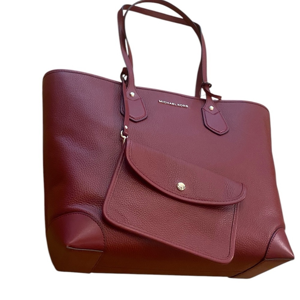 Michael Kors Eve Large Red Brandy Leather Tote Bag & Wallet New Tags Authentic